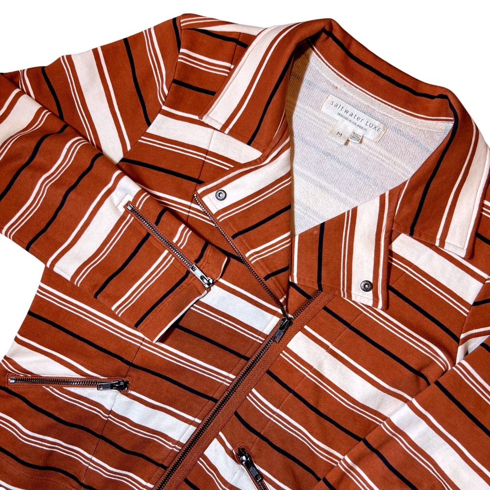 Saltwater LUXE Scout Striped Moto Jacket Asymmetrical Full Zip MSRP $154 Medium